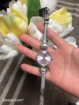 EMPORIO ARMANI AR1884 Rose Sunray Crystal Snake Leather Ladies Watch 275$  New❤️