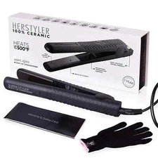 Herstyler Superstyler Ceramic Flat Iron Dual Voltage Hot Hair Straightener Black