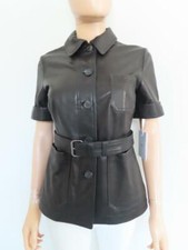 Nwt Christian Dior Black Leather Short Sleeve Belted Jacket Size F 36/us 4