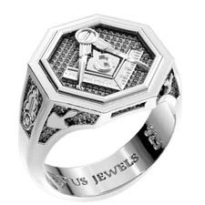 Men's Heavy 925 Sterling Silver Freemason Master Mason Octagon Ring
