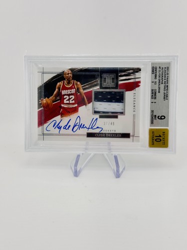 Clyde Drexler 2021 Panini Impeccable Elegance Jersey Auto /49 BGS 9 Rockets HOF