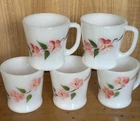 Vintage Fire King Peach Blossom Milk Glass Coffee Mugs Anchor Hocking Set of 5