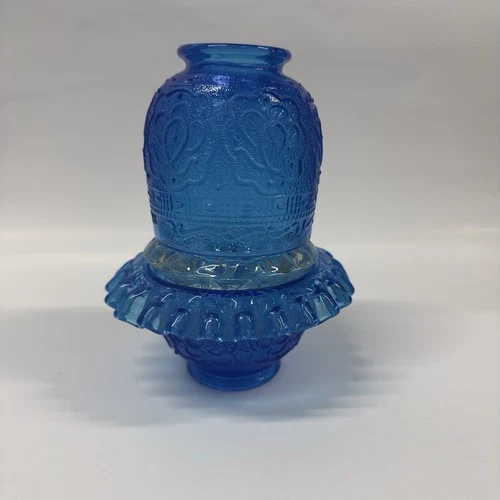 Fenton Glass Blue Persian Medallion 3 Pc Fairy Lamp Embossed