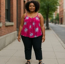 -Torrid Georgette Pink Floral Print Top Womens Plus 3 3X 22-24 Spaghetti Straps