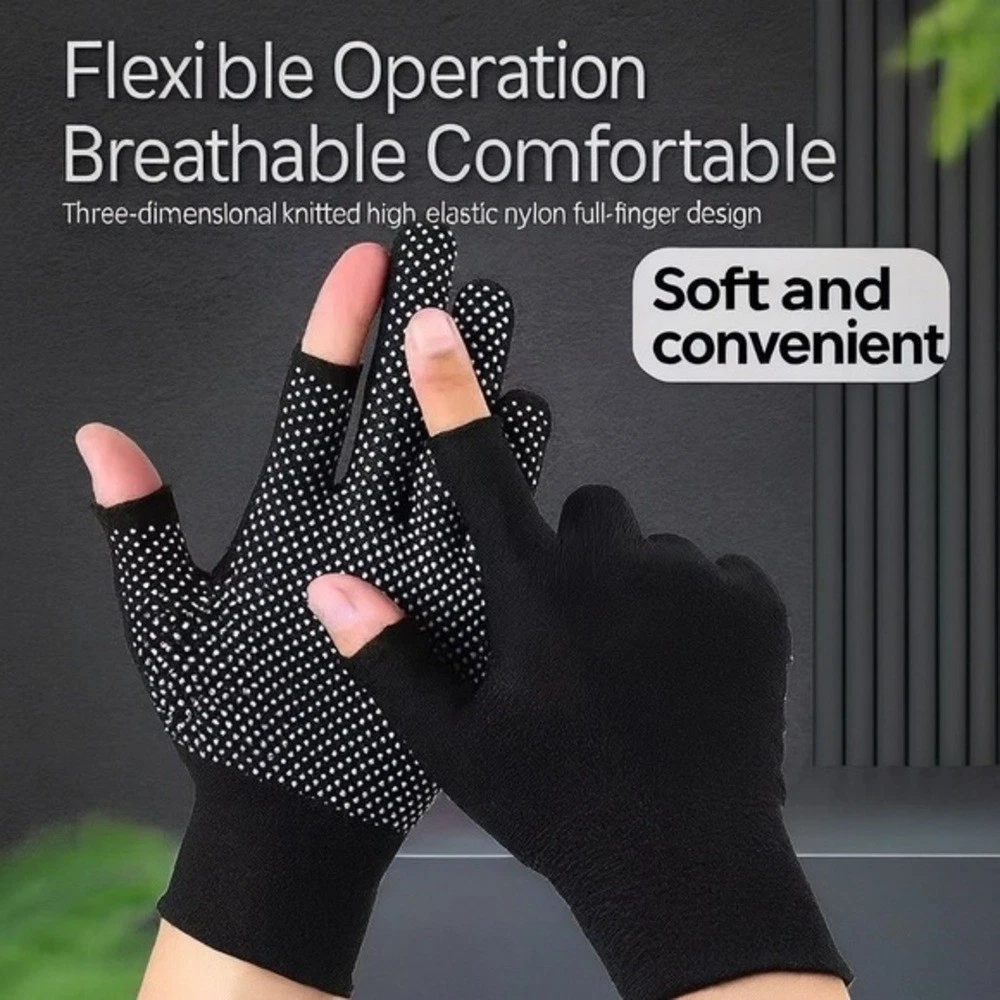 6 Thin Fingerless Fishing & Packing Gloves 3-Finger Work Safety Anti-Slip Wear S