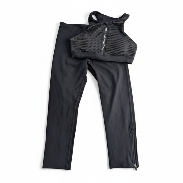 Lorna Jane Uniquely Activewear Set XS - Mesh Zip Front Sports Bra & 3/4 Leggings