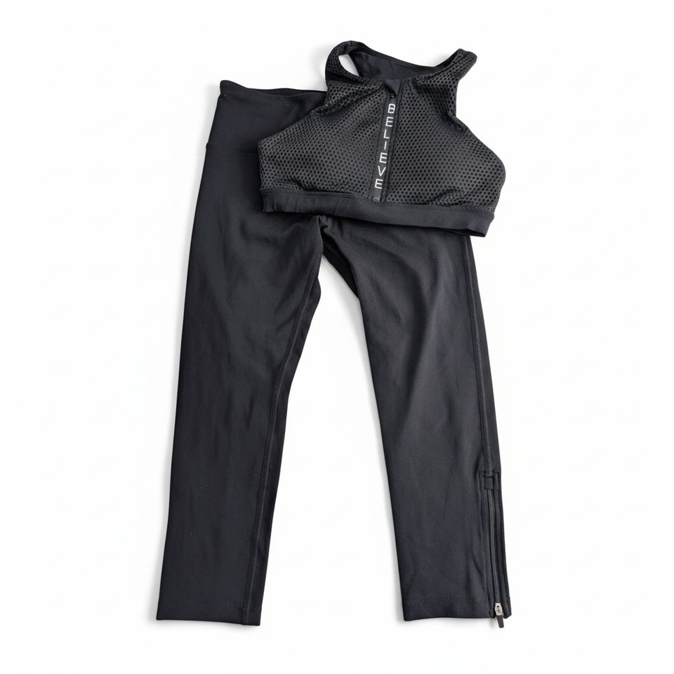 Lorna Jane Uniquely Activewear Set XS - Mesh Zip Front Sports Bra & 3/4 Leggings