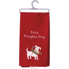 Primitives By Kathy Feliz Naughty Dog Red Christmas Towel