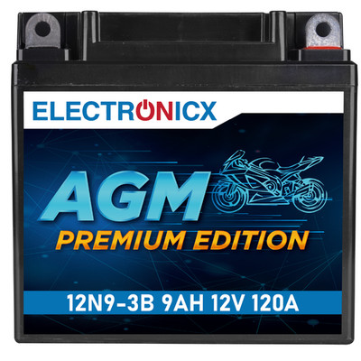 Electronicx YB9L-B 12N9-3B Motorradbatterie 12V 9Ah 120A/EN AGM - Wartungsfrei, 