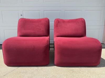 Very Rare Set Of 2 Red Vladimir Kagan Slipper lounge chairs, MCM, Art Deco