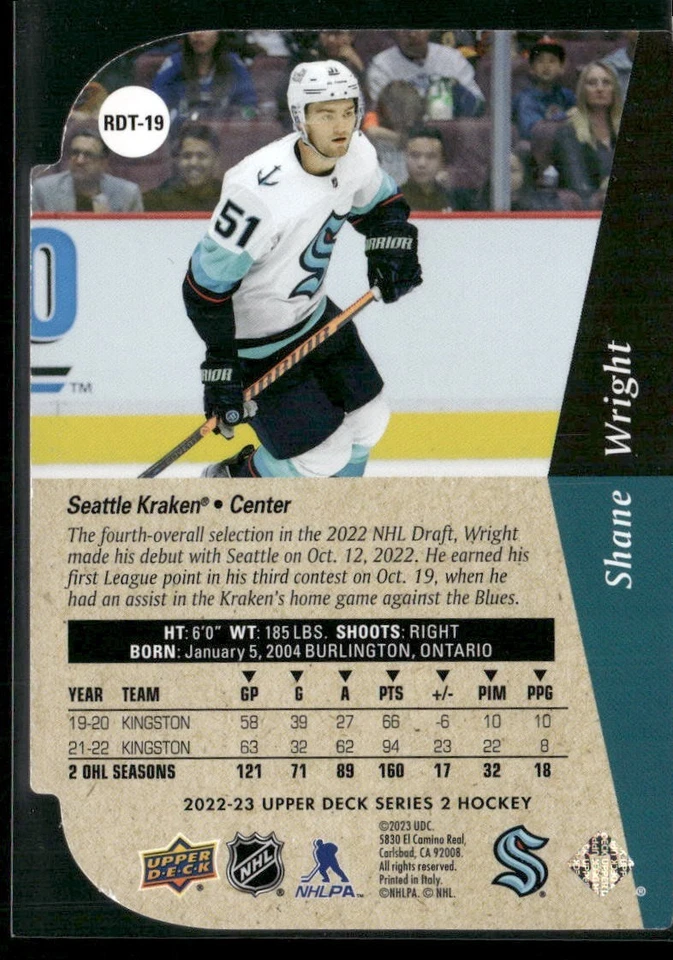 2022-23 Upper Deck - 94-95 Rookie Tribute Die Cuts Shane Wright #RDT-19 Red (RC) - Image 2 of 2