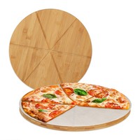 Pizzabrett Pizzateller Set Rundes Schneidebrett Bambus Servierbrett 2 StüCk