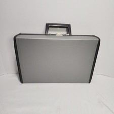 Vtg 30 Cassette Tape Briefcase Storage Case Faux Leather GRAY w/Handle & Latch