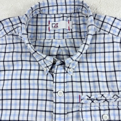 Cutter & Buck Men's Plaid Shirt Short Sleeve Button Up Blue Black