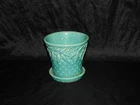 Vtg Aqua Blue McCoy Pottery Planter Hobnail and Leaves Leaf with Saucer 4" H