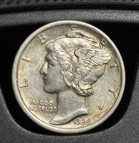 1924 Silver Mercury Dime — AU/BU — Lustrous  FB — #012