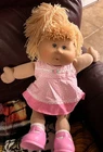 2004 Cabbage Patch Kids Doll Blonde Yarn Hair with Pink Dress and Pink Shoes