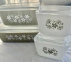 Vintage Pyrex Crazy Daisy Fridgie Set 8pc Spring Blossom w Lids 501, 502, 503