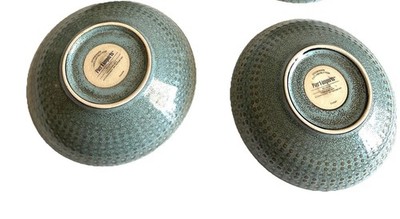 Pier 1 Allison Cereal Soup Bowls Embossed Weave Green Blue Stoneware 2 Dish Set