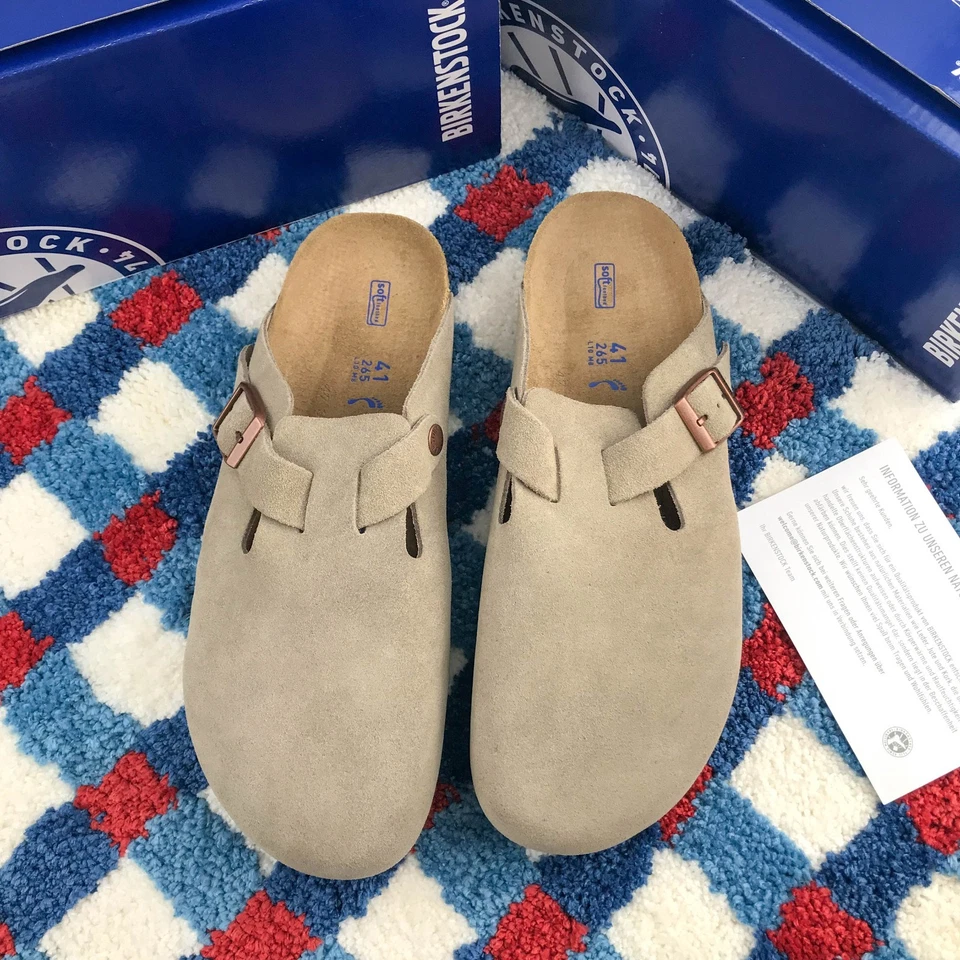 Birkenstock Boston Taupe Suede Leather Soft Footbed,Clog Slippers Brand New - Image 2 of 4