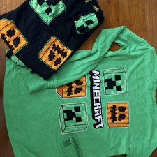 Minecraft Boys Size 6 2-Piece Fleece Pajama Set Creeper Graphic Green/Black