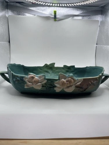 Antique Roseville pottery Magnolia Collection green console bowl 1940s BEAUTIFUL