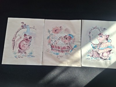 1981 Bernard Picture Co. lithograph 3 Piggy Bathtime 8 X 10s