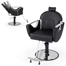 Barber Chair Reclining Salon Chair for Hair Stylist w/Adjustable Height Headrest