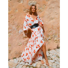 Reformation The Collection 100% Silk Floral Maxi Dress White Red M 62” Long