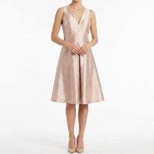 Alfred Sung D610 Pearl Pink Dupioni Silk Look Pleated V-Neck Cocktail Dress 6