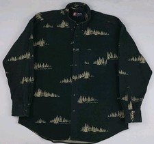 Vintage 90s Chaps Ralph Lauren Forest Pattern Flannel Shirt Outdoor Polo Nature