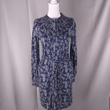Boden Dress Women 4 Blue Ditsy Floral Belted Mini Ruffle Full Button Cottagecore