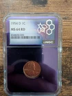 1954 1C MS64 RD Lincoln Wheat Cent - NGC Red Penny - Purple Core