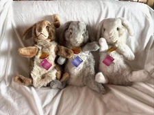 3 Vintage Steiff Jolly Hase Bunny Rabbit Hand Puppets Plush W/Tags And Buttons