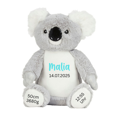 Personalisierter Koala mit Geburtsdaten   Kuscheltier mit Wunschtext