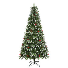 6ft Christmas Tree Unlit Hinged two-tone artificial red berries 850 Branch Tips