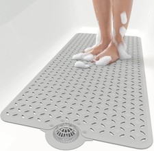 OTHWAY Bath Mat Grey 39x17 Non Slip for Tub with Hair Catcher Big Drain Holes