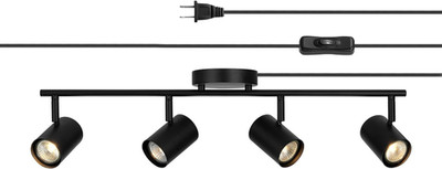 4-Light Plug-In Track Lighting - Matte Black, Adjustable Heads, Modern Design