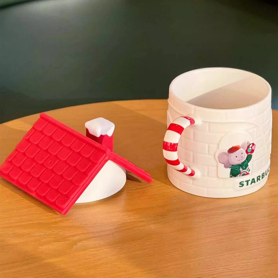 New 2024 China Starbucks Christmas Winter House 13oz Ceramic Mug With Roof Lid - Image 2 of 2