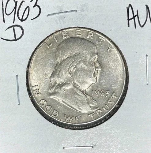 1963-D FRANKLIN SILVER HALF DOLLAR  ~ AU ~ NICE COIN ~ 90% SILVER