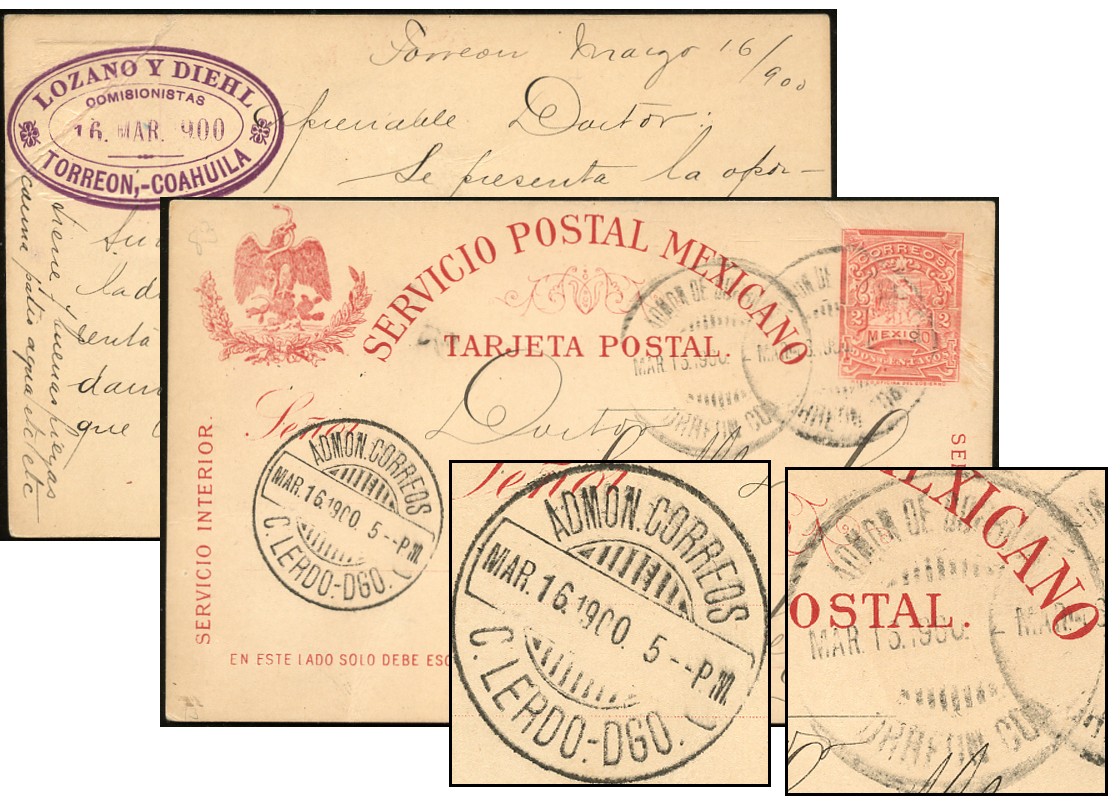 MEXICO 2¢ MULITA PSC MAR 1900 TORREON – CD LERDO PC93