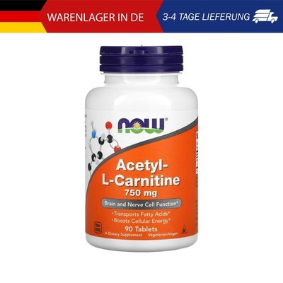 NOW Foods, Acetyl-L-Carnitin, Acetyl-L-Carnitin, 750 mg, 90 Tabletten