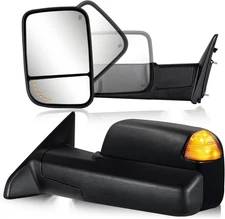 Towing Mirrors for 2009-2018 Dodge Ram 1500, 2010-2018 Clear Lens, Unpainted 