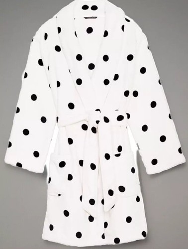 Victoria’s Secret Short Cozy Robe Plush Fleece Robe White Black Dot Xl/XXL New - Picture 4 of 5