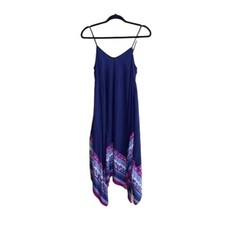 Entro Trapeze Sundress S Bandana Print Flowy Handkerchief SharkBite Hem Blue