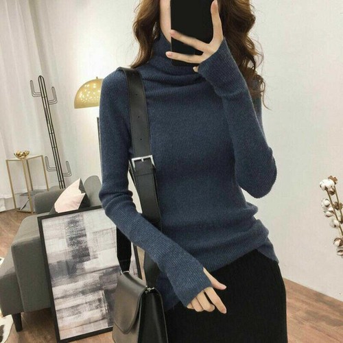 Herbst Winter Damen Rollkragen Pullover Slim Fit Langarm Strick Tops Kitwear - Bild 2 von 18