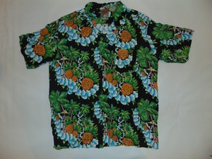 Pineapple-Connection-Mens-Hawaiian-Button-Front-Shirt-Short-Sleeve-Size-Medium