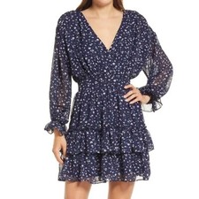 Lulu's Take My Hand Tiered Mini Dress - Navy Blue Floral M