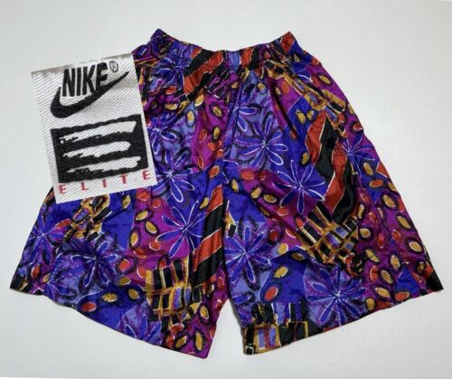 Vintage 90er Jahre Nike Elite ACG geometrisch abstrakt Blumenmuster All Over Schwimmdruck Shorts M/L - Bild 1 von 11