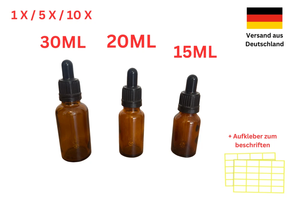 Pipettenflasche Braunglasflasche Tropfflasche + 10ml 15ml 20ml 30ml 50ml 100ml + - Bild 2 von 4